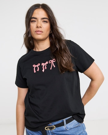 Black Embroidered Bow T-Shirt