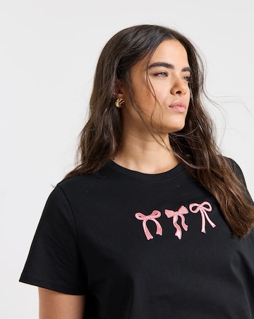 Black Embroidered Bow T-Shirt