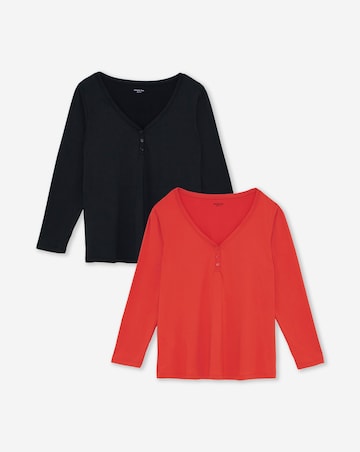 Black & Red 2 Pack Soft Touch Henley Tops