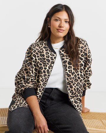 Leopard Print Zip Through Bomber