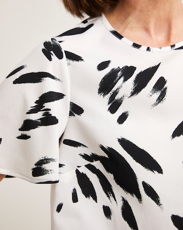 White Mono Print Short Sleeved Top