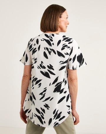 White Mono Print Short Sleeved Top
