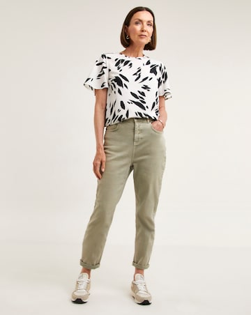 White Mono Print Short Sleeved Top