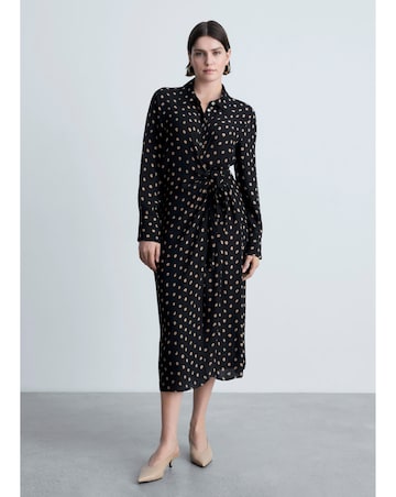 Mango Polka-dot shirt dress with Knot Detail