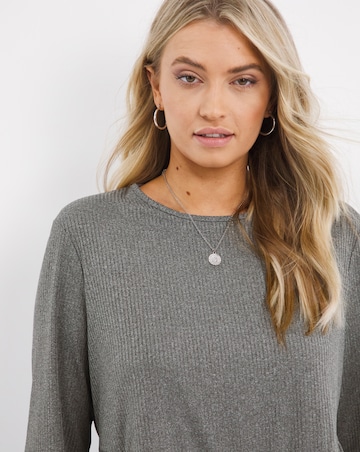 Grey Marl Long Sleeve Ribbed Tiered Smock Top