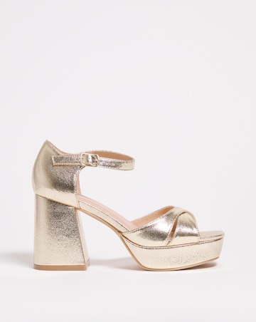 Mia Metallic Cross Front Platform Heeled Sandals Extra Wide EEE Fit