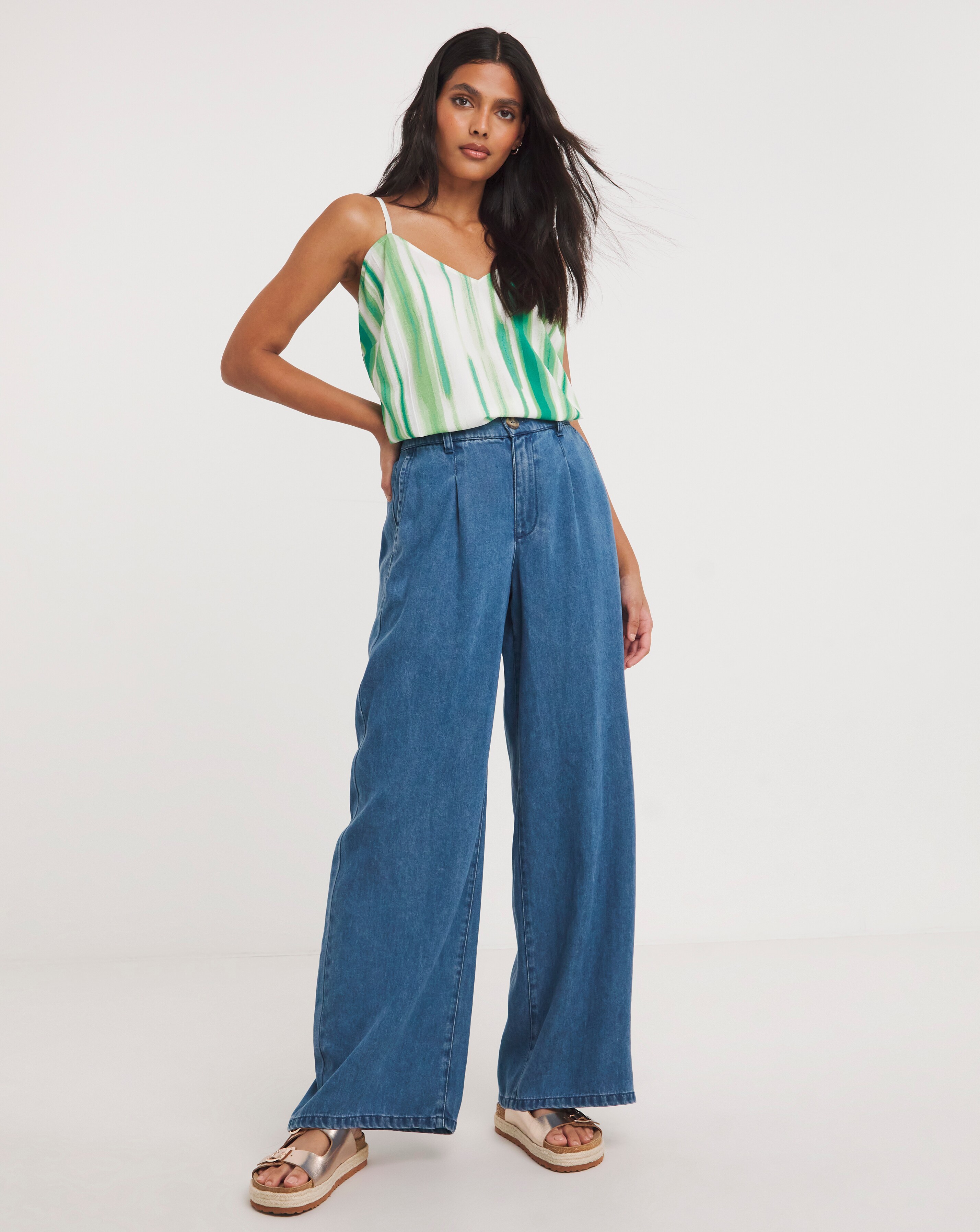 Mid Blue LyocellSoft Wide Leg Jeans | Crazy Clearance