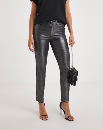 Pewter Metallic Slim Leg Jean