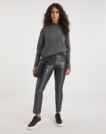 Pewter Metallic Slim Leg Jean