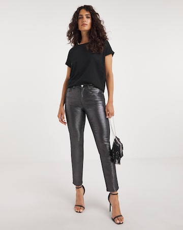 Pewter Metallic Slim Leg Jean