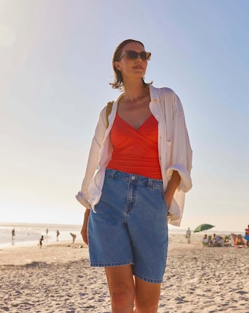Pure Cotton Mid Blue Drape Bermuda Short