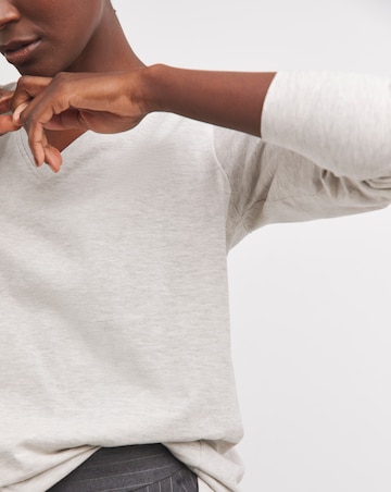 Oatmeal V-Neck Longline Split Hem Slouch T-Shirt