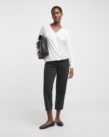 Heart Print Wrap Bubble Hem Long Seeve Top