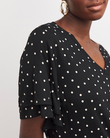 Black Spot Double Angel Sleeve V Neck Top