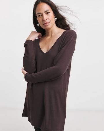 Chocolate V Neck Soft Touch Longline Top