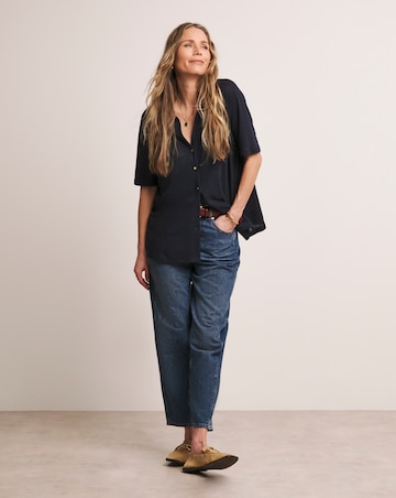 Anthology Collared Short Sleeve Button Front Linen Top