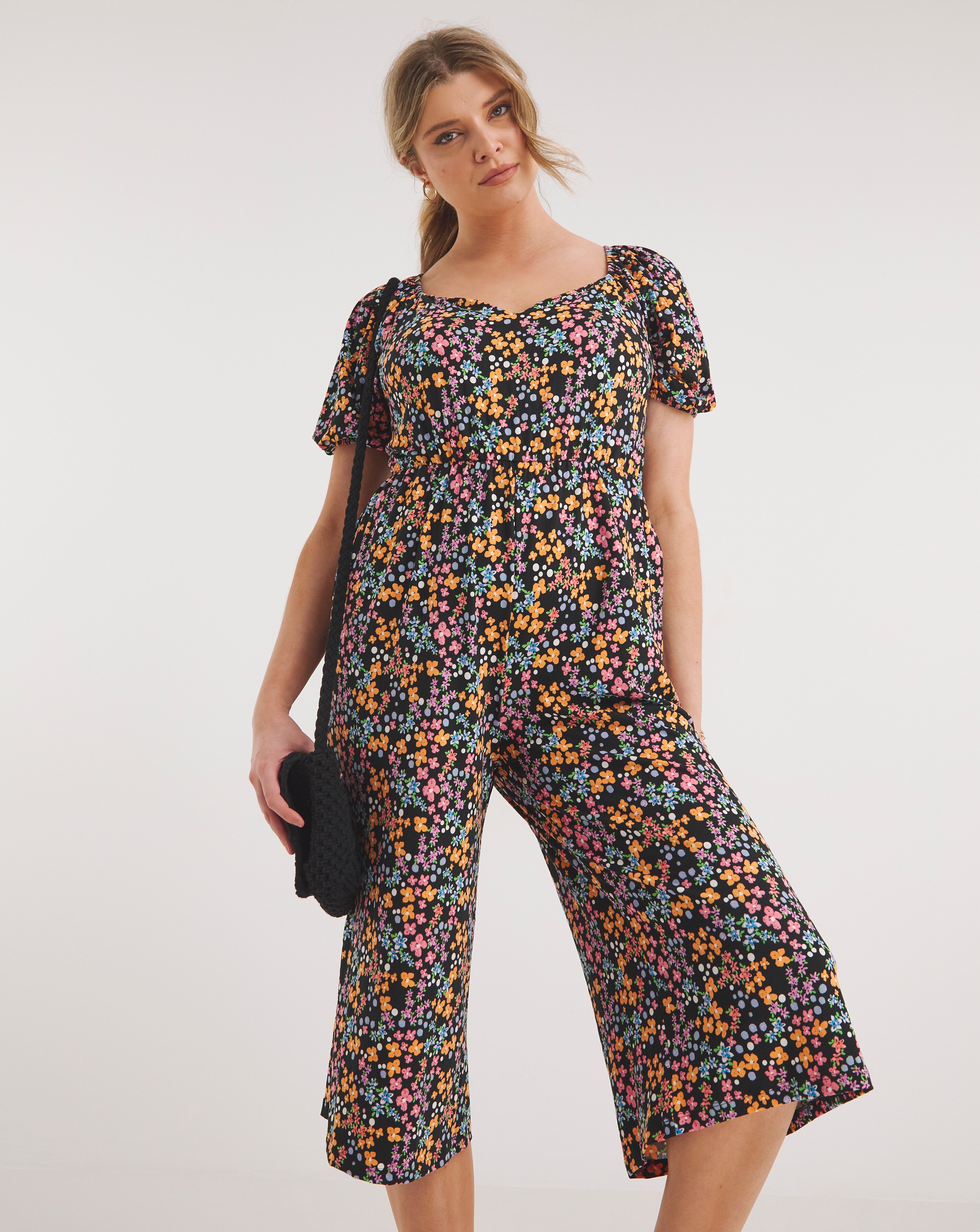☆人気☆【INSTANTFUNK】☆Floral-print jumpsui.t☆ Ditsy Floral Print Supersoft Sweetheart Neck Jumpsuit