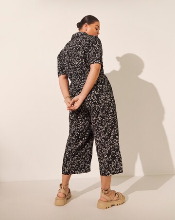 Black Ditsy Floral Culotte Utility Jumpsuit