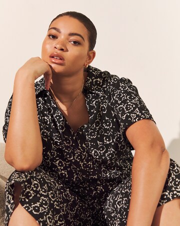 Black Ditsy Floral Culotte Utility Jumpsuit