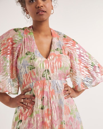 Boutique Floral Print Jacquard Cape Maxi Dress