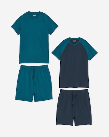 2 Pack Raglan Short Pyjama Set-Teal/Navy