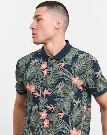 Tropical Leaf Printed Pique Polo Long