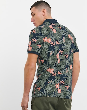 Tropical Leaf Printed Pique Polo Long