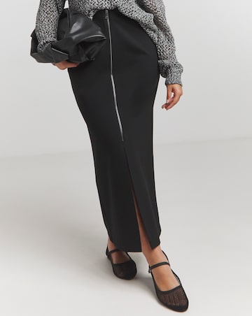 Black Zip Detail Ponte Stretch Midaxi Skirt