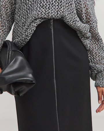 Black Zip Detail Ponte Stretch Midaxi Skirt