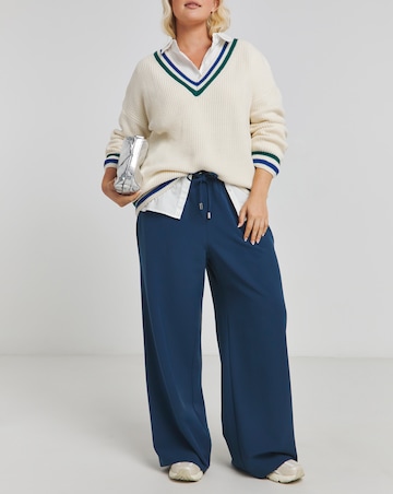 Navy Drawcord Waist Relaxed Wide Leg Trousers