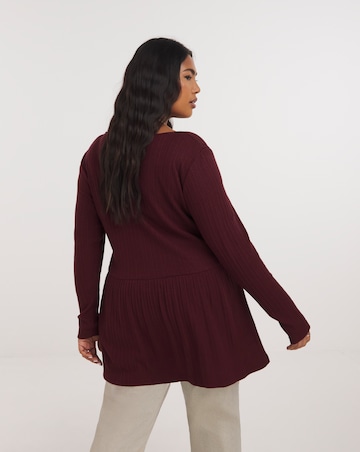 Burgundy Ribbed Soft Touch Mock Wrap Top