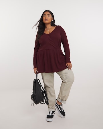Burgundy Ribbed Soft Touch Mock Wrap Top