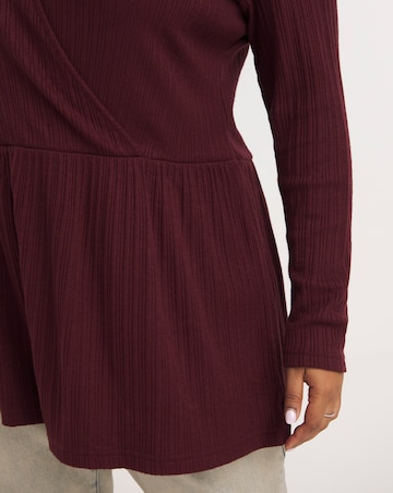 Burgundy Ribbed Soft Touch Mock Wrap Top