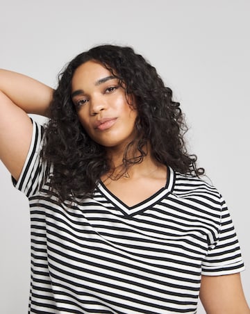 Grey Marl & Stripe 2 Pack V Neck Longline T-Shirts