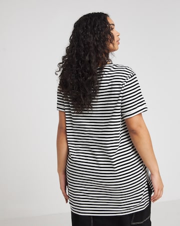 Grey Marl & Stripe 2 Pack V Neck Longline T-Shirts