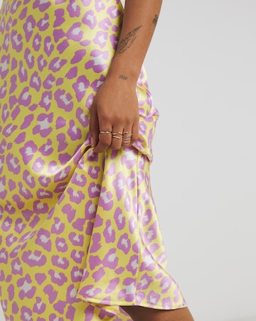 Lime Animal Elasticated Waist Premium Satin Midi Skirt