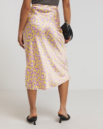 Lime Animal Elasticated Waist Premium Satin Midi Skirt