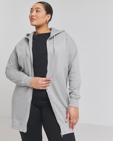 Basic Grey Marl Zip Through Tunic Hoodie