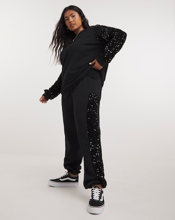 Black Sequin Stripe Joggers