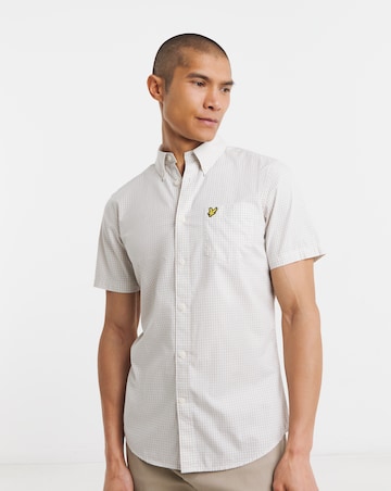 Lyle & Scott Short Sleeve Slim Fit Gingham Shirt - Cove/White