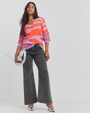 Orange/Purple Abstract Zebra V Neck Jumper