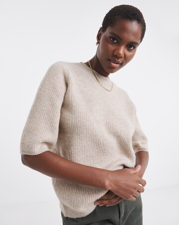 Oatmeal Ribbed Short Sleeve Jumper