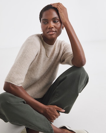 Oatmeal Ribbed Short Sleeve Jumper