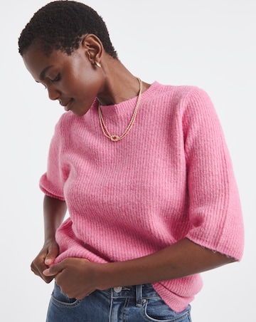 Pink Ribbed Short Sleeve Jumper