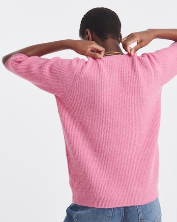 Pink Ribbed Short Sleeve Jumper