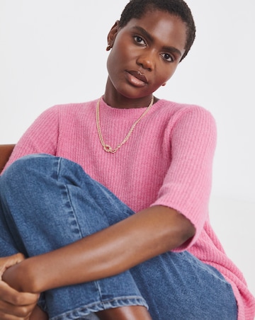 Pink Ribbed Short Sleeve Jumper