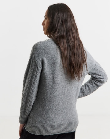 Grey V Neck Pearl Jumper