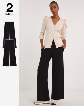 2 Pack Black Jersey Wide Leg Trousers