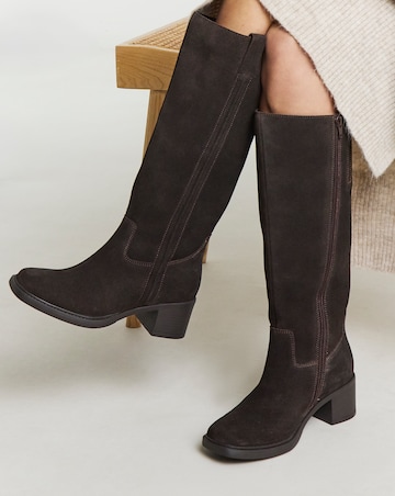 Winnie Suede Block Heel Knee High Boots -Extra Wide Fit (EEE) & Super Curvy Calf