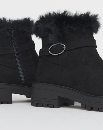 Heavenly Soles Alto Chunky Ankle Boots with Faux Fur Trim - Wide Fit (E)